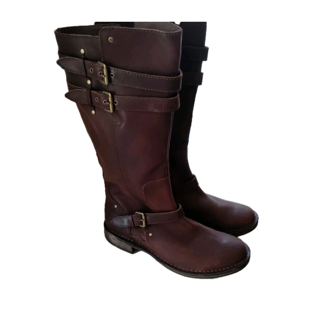 UGG GILLESPIE TALL LEATHER BROWN MOTO RIDING BOOTS US 9.5 / EU 40.5 / UK 8